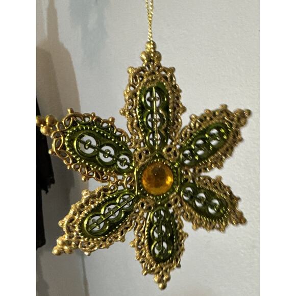Unique Set Of 12 Intricate Christmas Ornaments Jeweled Emerald Green And Gold - Picture 1 of 16
